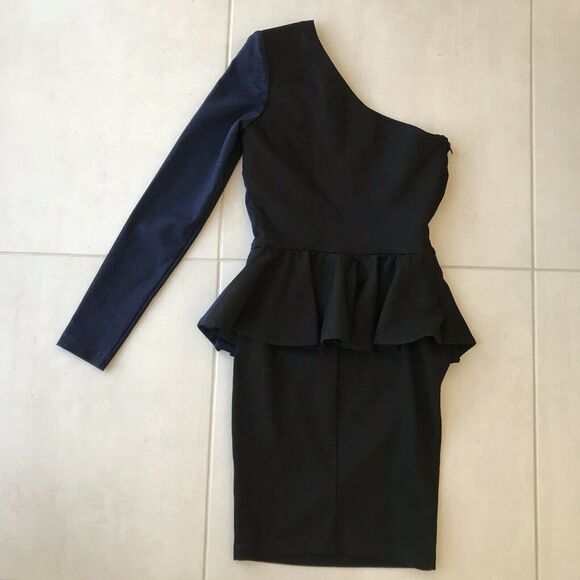 Torn by Ronny Kobo Dress Bodycon Peplum One Shoulder Color Block - Picture 4 of 12